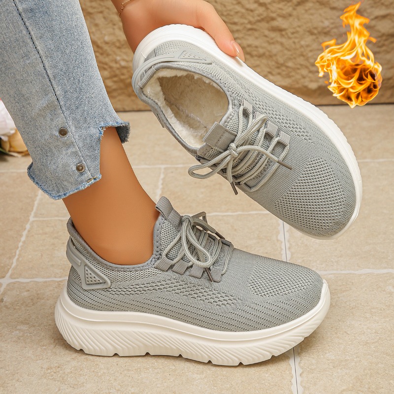 أحذية رياضية نسائية للمشي في ا - مراجعة Knit Fabric Lace Up Sneakers وسعره