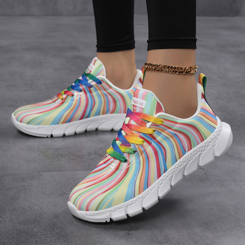 أحذية رياضية نسائية بتصميم قوس - مراجعة Knit Fabric Lace Up Sneakers وسعره