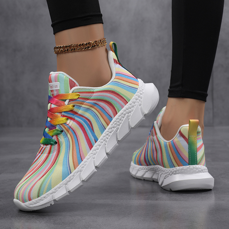 أحذية رياضية نسائية بتصميم قوس - مراجعة Knit Fabric Lace Up Sneakers وسعره