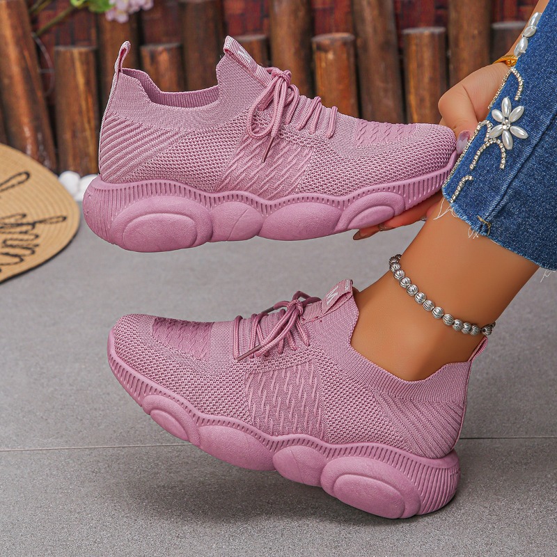 أحذية رياضية نسائية جديدة عصري - مراجعة Knit Fabric Lace Up Sneakers وسعره