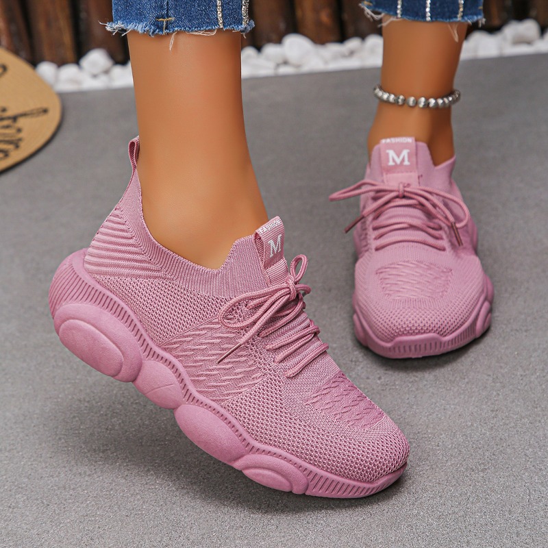 أحذية رياضية نسائية جديدة عصري - مراجعة Knit Fabric Lace Up Sneakers وسعره