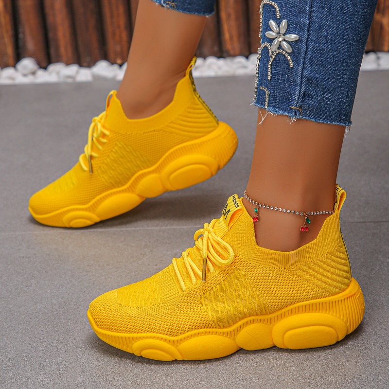 أحذية رياضية نسائية جديدة عصري - مراجعة Knit Fabric Lace Up Sneakers وسعره