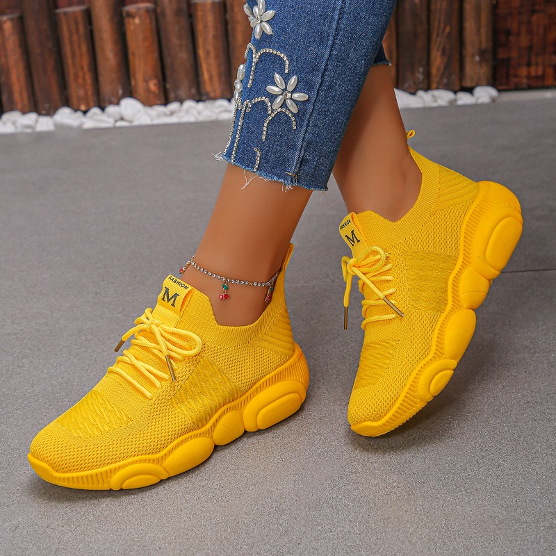 أحذية رياضية نسائية جديدة عصري - مراجعة Knit Fabric Lace Up Sneakers وسعره